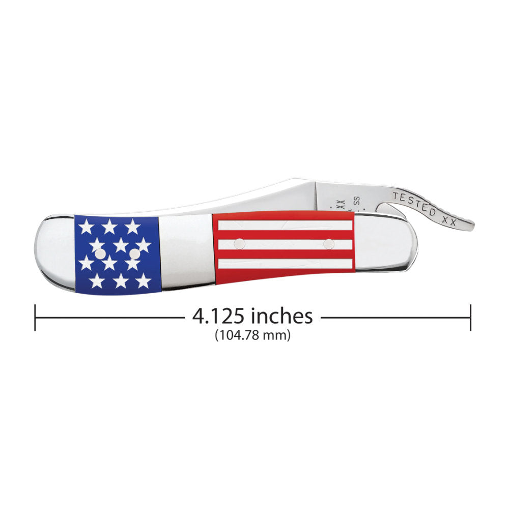 Case Scouting America Center Bolstered RussLock US Flag Pocket Knife is 4.125 Inches