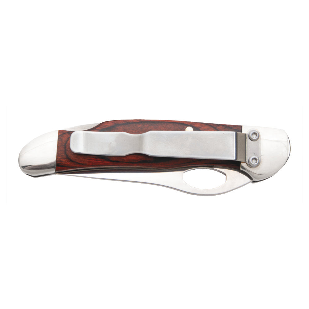 Bear and Son 2149LR One-hand Opening Cowhand Rosewood Lockback Knife with Pocket Clip for Tip Down Carry
