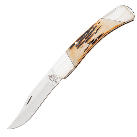 Bear and Son 597 Large Professional Genuine India Stag Bone Lockback Knife and Sheath at Swiss Knife Shop