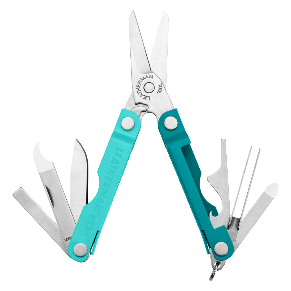 Leatherman Micra Parakeet Blue Keychain Multi-tool with All Tools Open