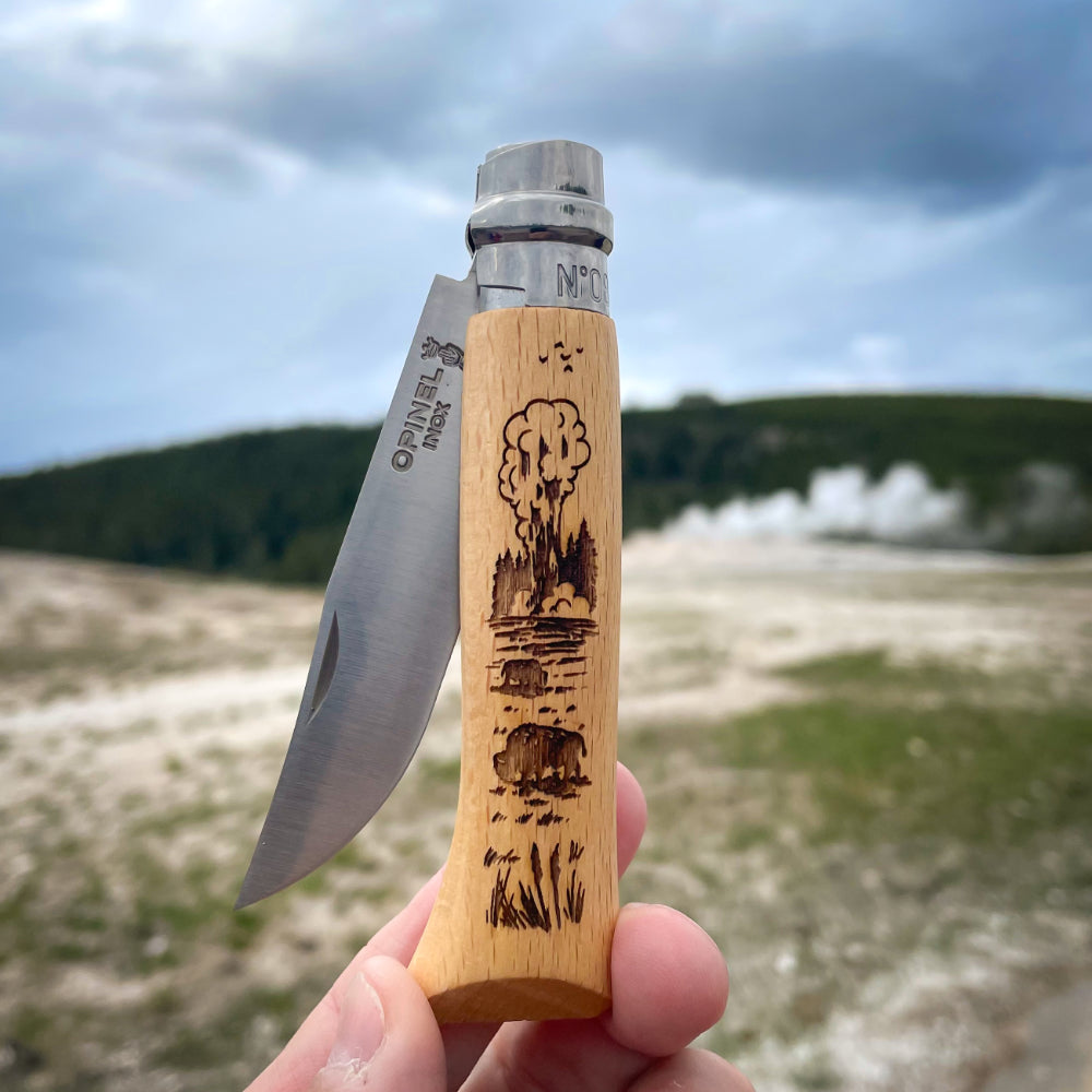 Opinel No.08 Yellowstone National Park Folding Knife in Hand at Yellowstone