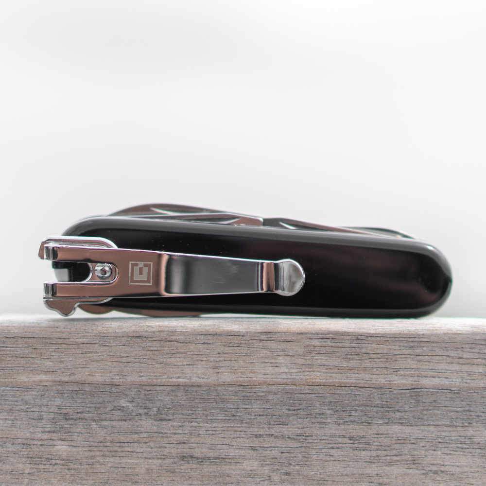 SwissQlip Swiss Army Knife Pocket Clip on a Black Victorinox Knife