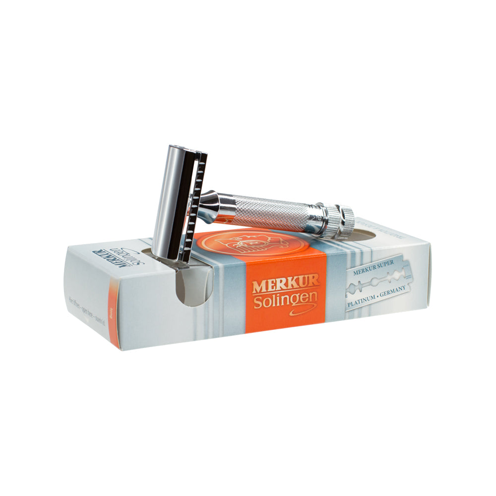 Merkur 34C Double Edge Safety Razor, Straight Cut, Extra Thick Chrome Handle