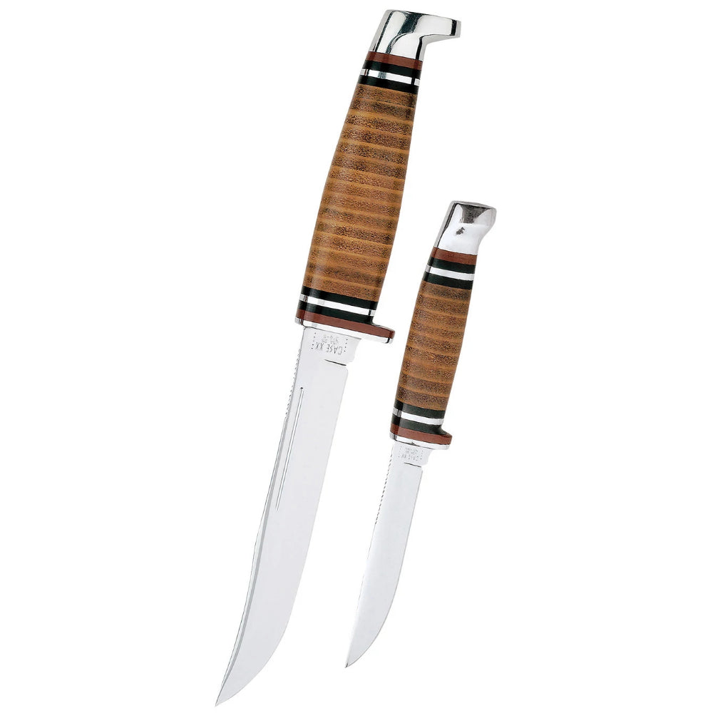 Case Hunter Fixed Blade Knives with Leather Handles and Polished Stainless Steel Blades