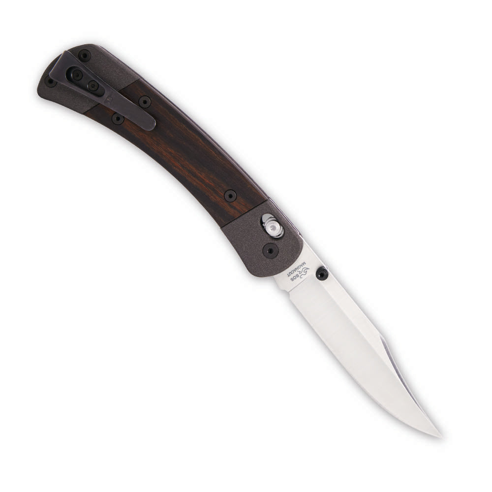 Buck 110 Folding Hunter Crossbar Knife at Swiss Knife Shop Back View, Open
