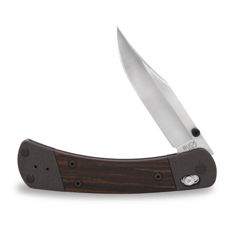 Buck 110 Folding Hunter Crossbar Knife Partially Open
