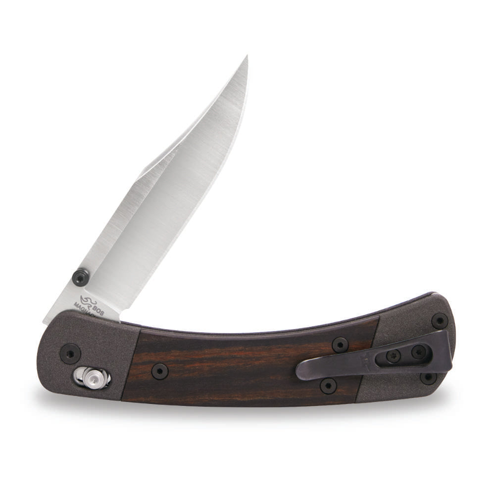 Buck 110 Folding Hunter Crossbar Knife Partially Open Clip Side View