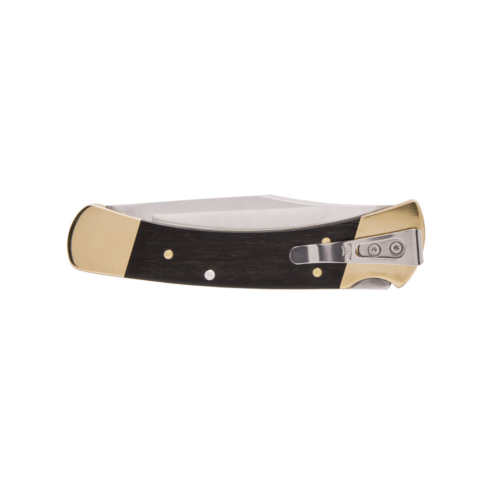 Buck 110 Slim Heritage Elite Folding Knife, Brass Closed with Pocket Clip