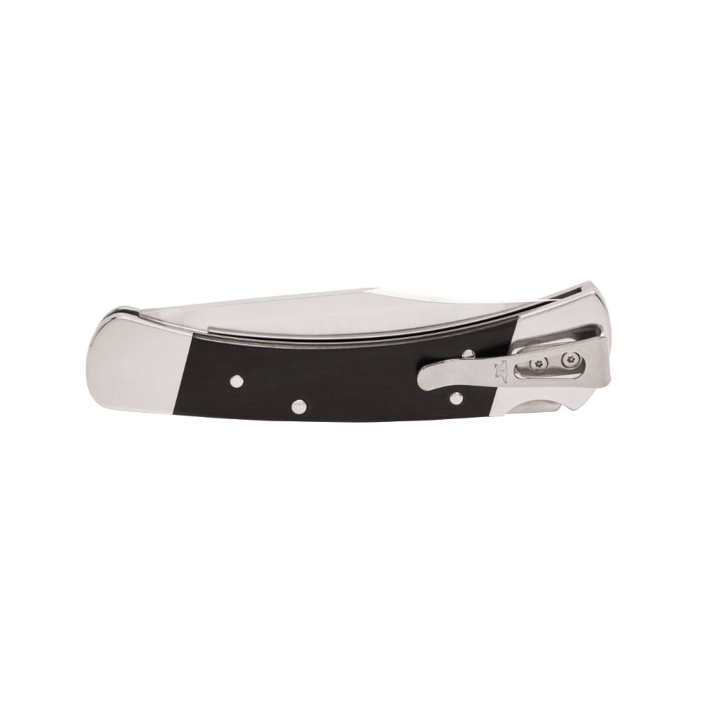 Buck 110 Slim Heritage Elite Folding Knife, Nickel Silver Closed with Pocket Clip