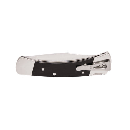 Buck 110 Slim Heritage Elite Folding Knife, Nickel Silver Closed with Pocket Clip