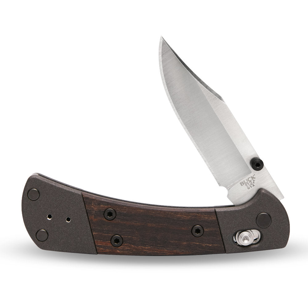 Buck 112 Folding Ranger Crossbar Knife Partially Open, Front View