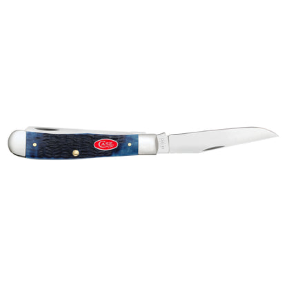 Case Trapper Navy Blue Bone Pocket Knife with Clip Blade Open