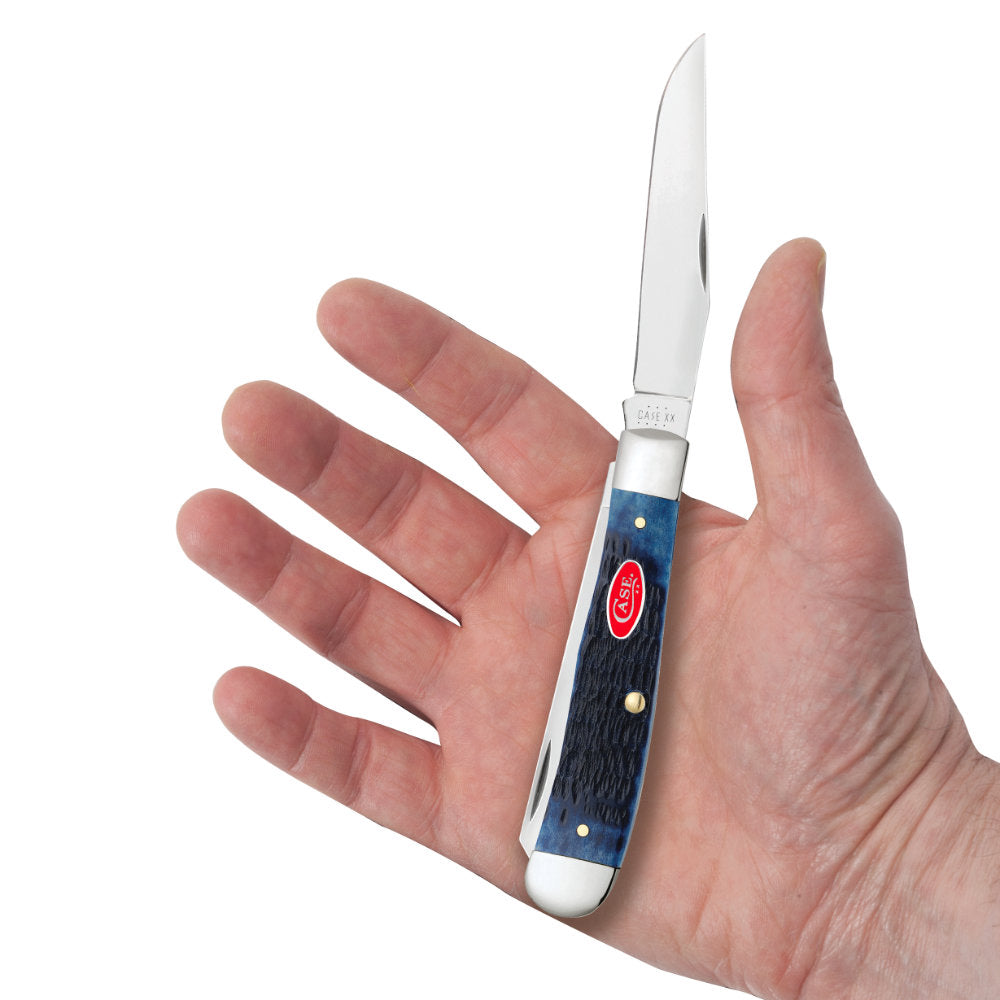 Case Trapper Navy Blue Bone Pocket Knife in Hand
