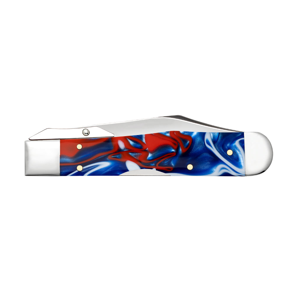 Case Cheetah Cub Patriotic Kirinite 2026 Vault Pocket Knife Back View, Closed