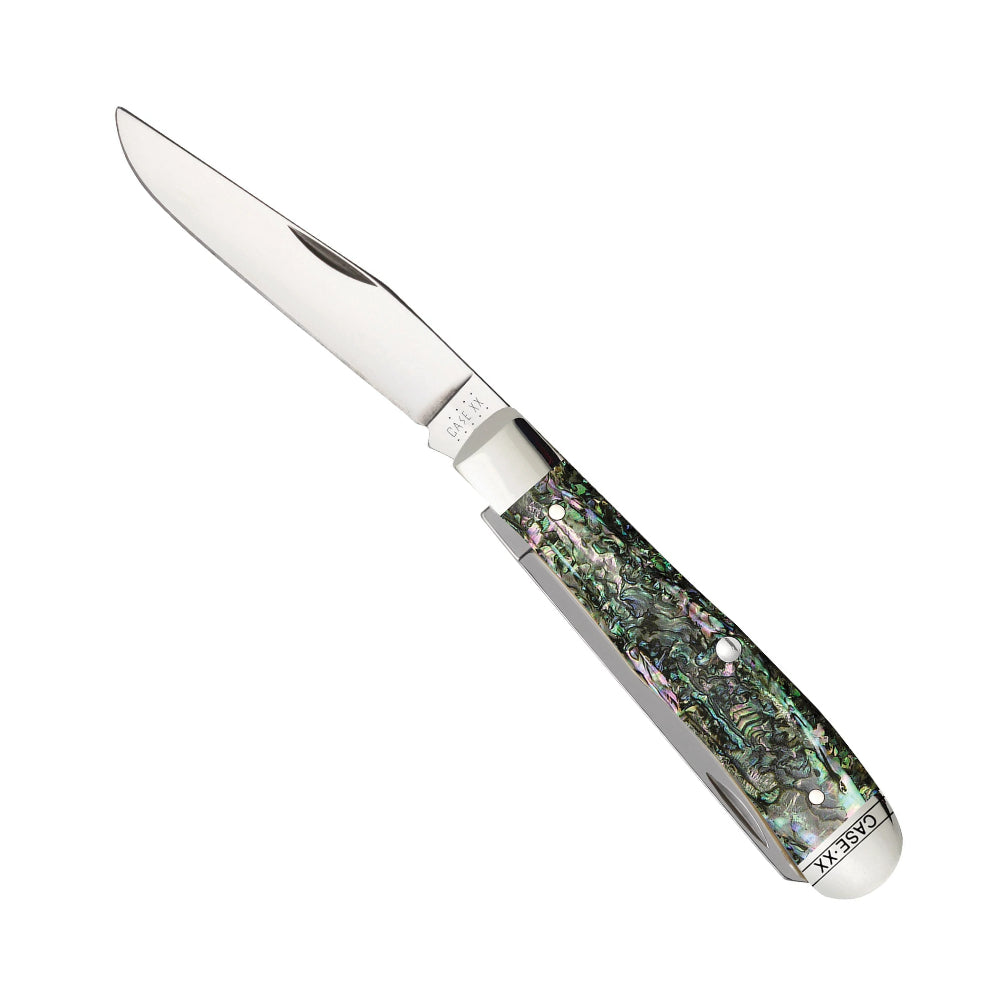 Case Trapper Smooth Abalone Pocket Knife with Clip Blade Open