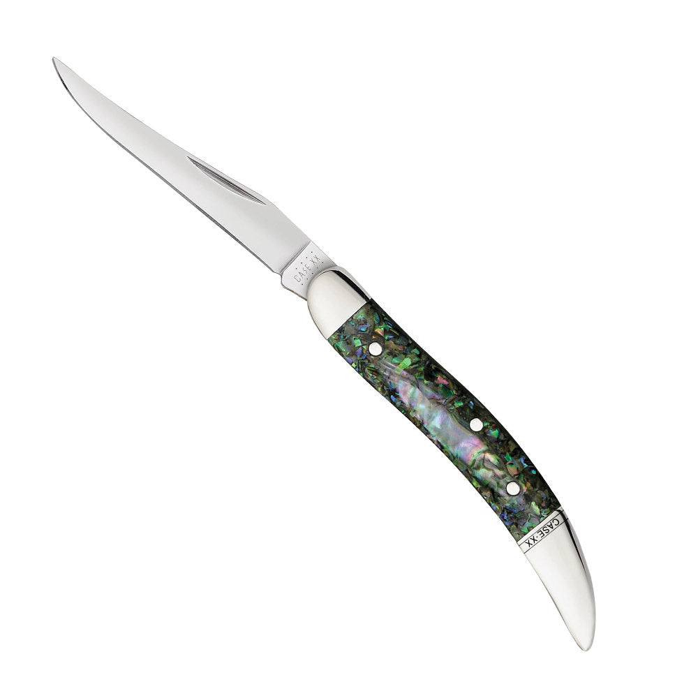 Case Small Texas Toothpick Smooth Abalone Pocket Knife with Blade Open Fully