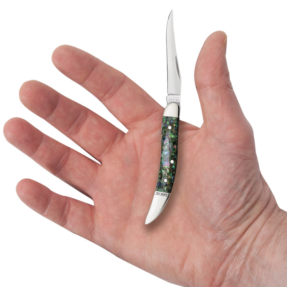 Case Small Texas Toothpick Smooth Abalone Pocket Knife in Hand