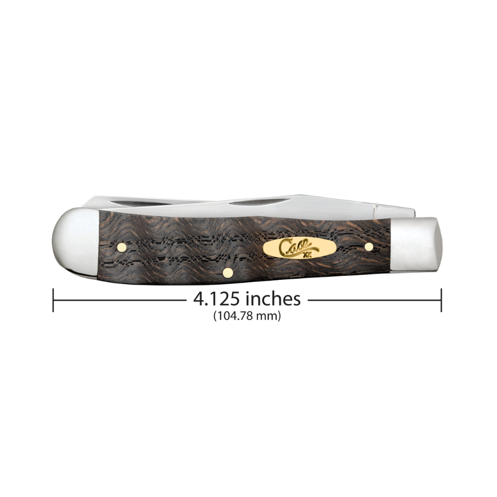 Case Trapper Black Curly Oak Wood Pocket Knife is 4.125 Inches Closed