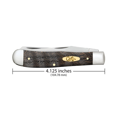 Case Trapper Black Curly Oak Wood Pocket Knife is 4.125 Inches Closed