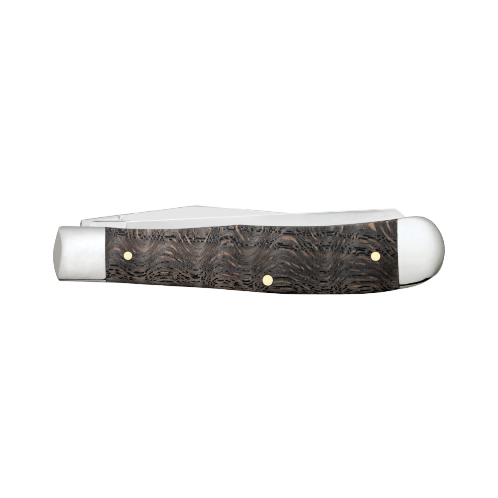 Case Trapper Black Curly Oak Wood Pocket Knife Closed Back View