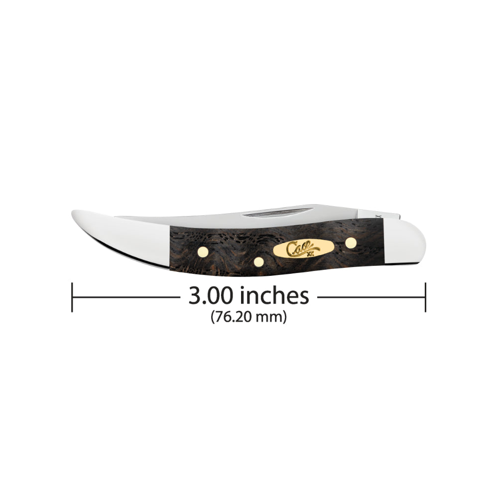 Case Small Texas Toothpick Black Curly Oak Wood Pocket Knife is 3 inches Closed