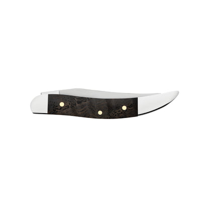 Case Small Texas Toothpick Black Curly Oak Wood Pocket Knife Closed Back View