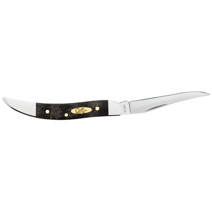 Case Small Texas Toothpick Black Curly Oak Wood Pocket Knife with Blade Open