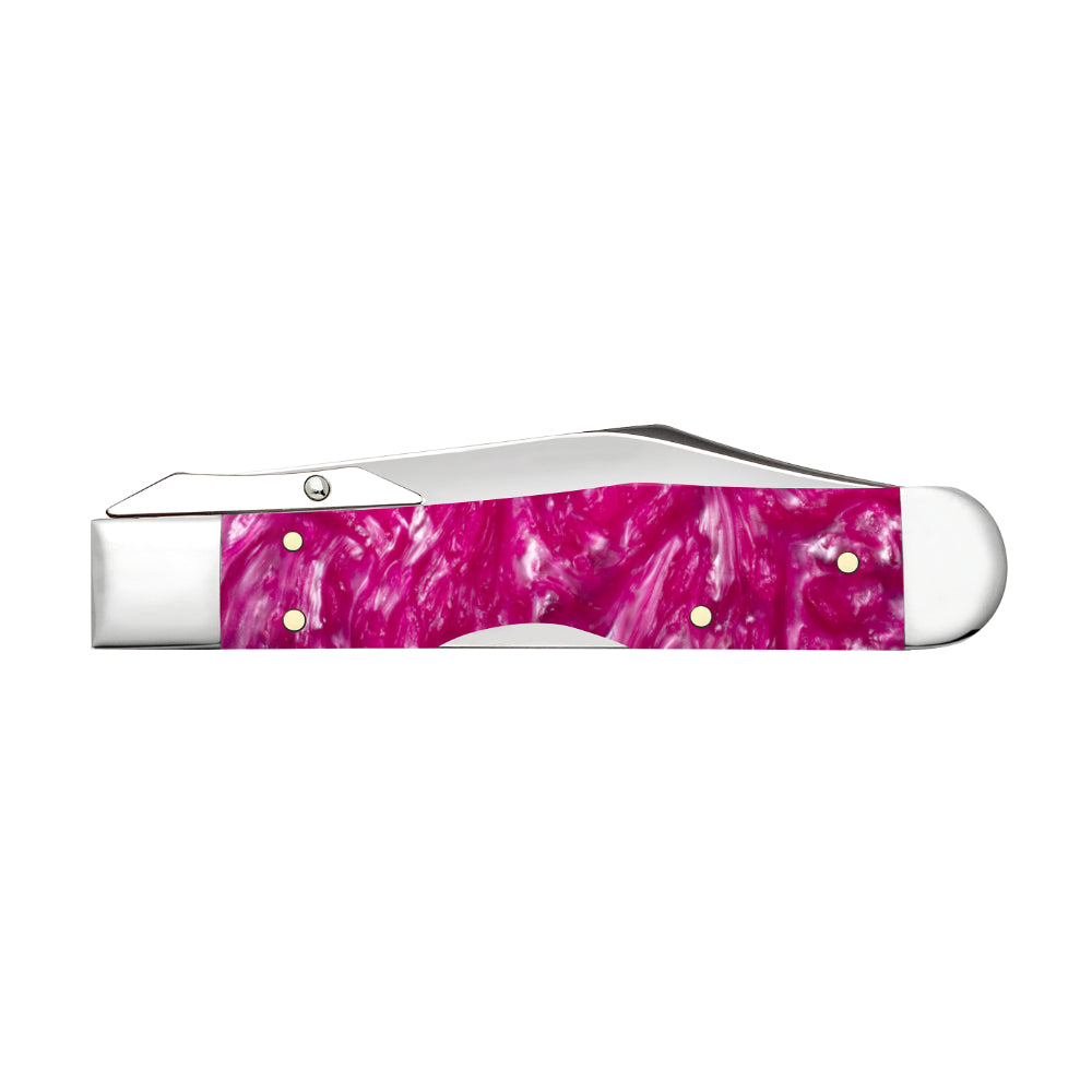 Case Cheetah Cub Pink Crackle Kirinite 2026 Vault Pocket Knife Closed, Back View