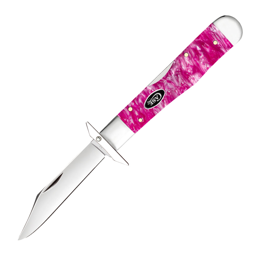 Case Cheetah Cub Pink Crackle Kirinite 2026 Vault Pocket Knife Open with Swing Guard