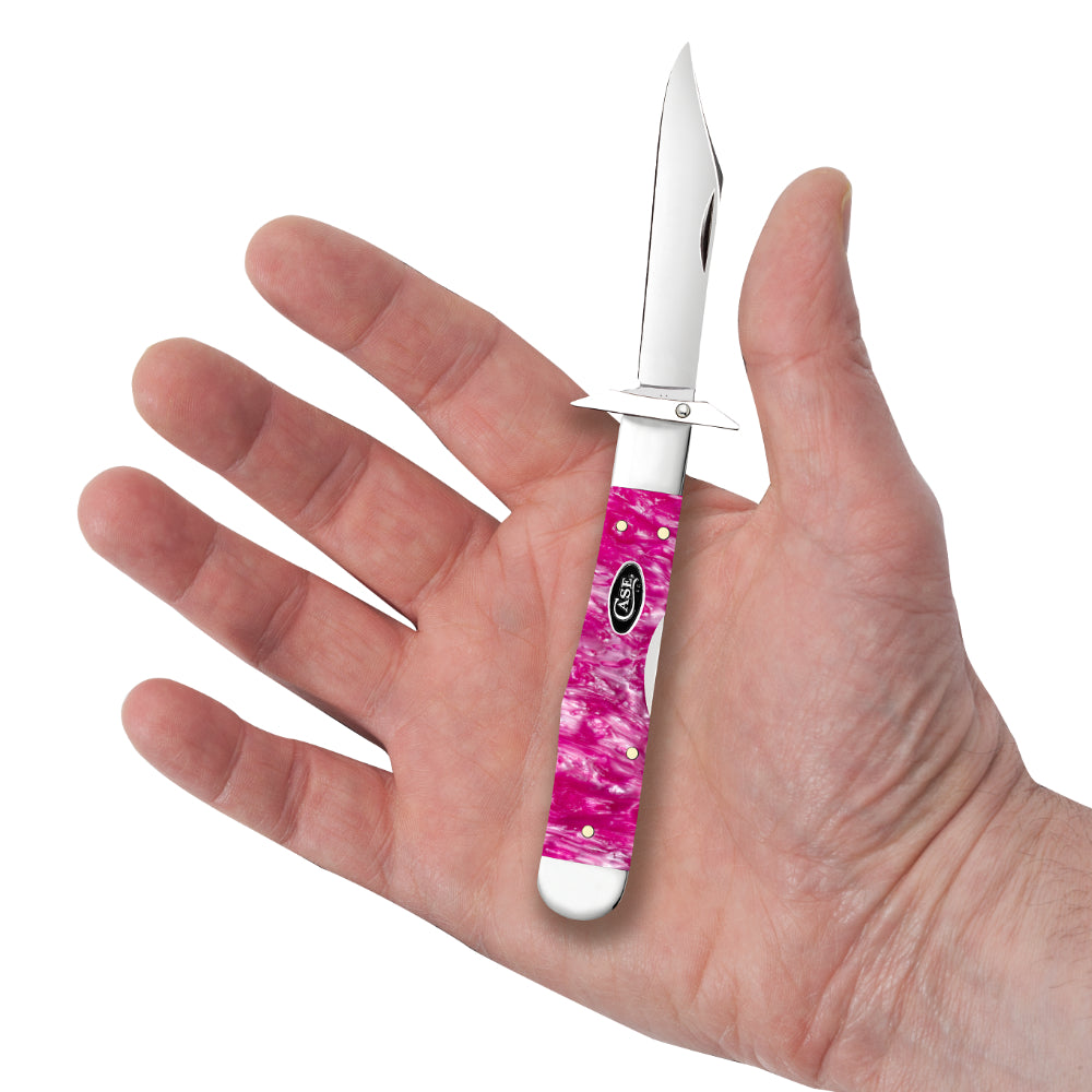 Case Cheetah Cub Pink Crackle Kirinite 2026 Vault Pocket Knife in Hand