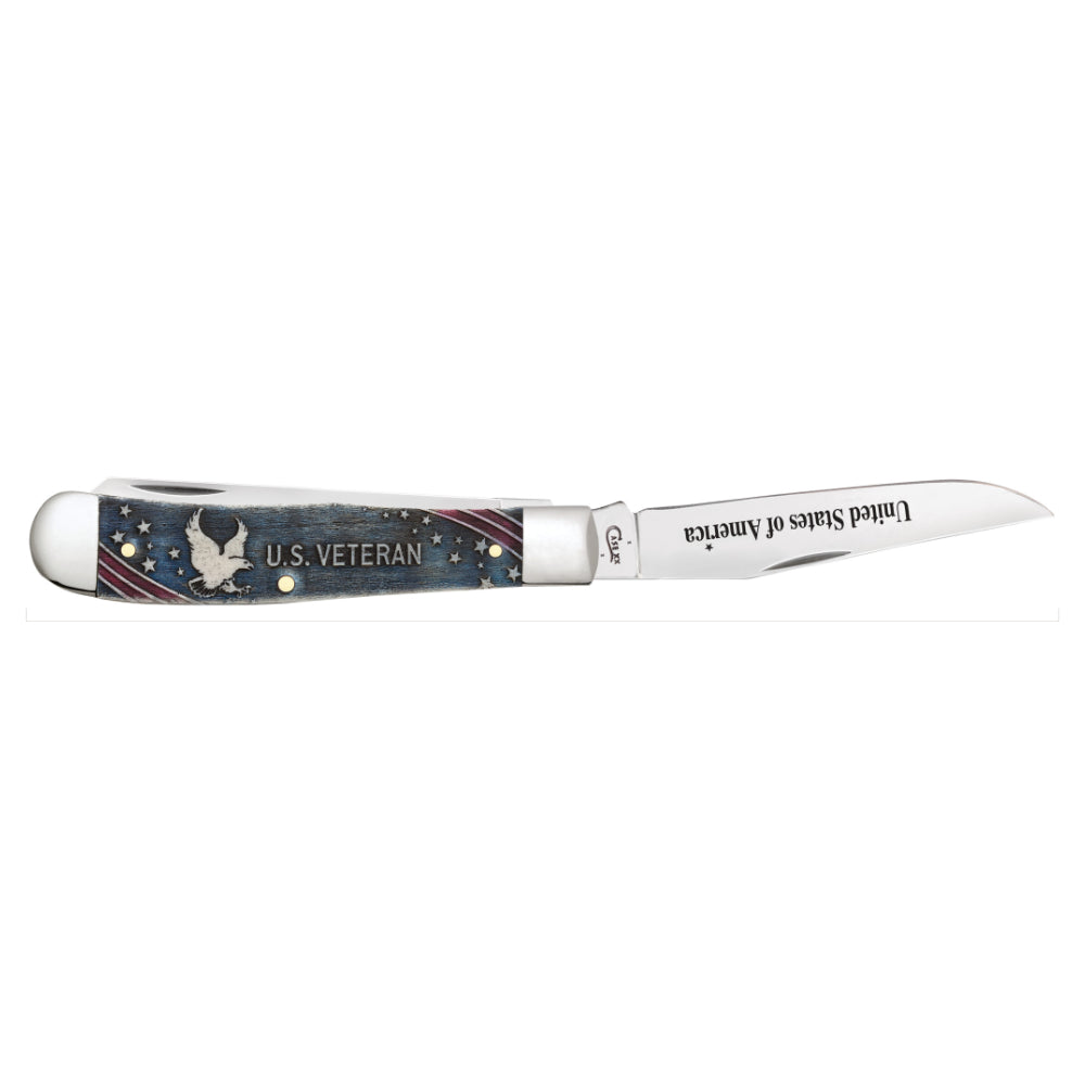 Case Trapper US Veteran Natural Bone Pocket Knife Gift Set with Blade Open