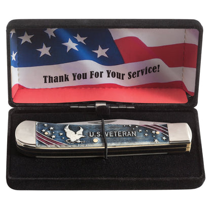 Case Trapper US Veteran Natural Bone Pocket Knife in Velvet Gift Box