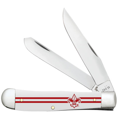 Case Scouting America Trapper Smooth White Synthetic Pocket Knife with Both Clip and Spey Blades Open