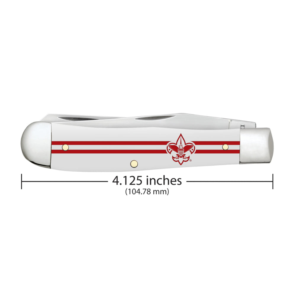 Case Scouting America Trapper Smooth White Synthetic Pocket Knife is 4.125 Inches Long