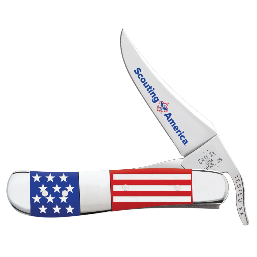 Case Scouting America Center Bolstered RussLock US Flag Pocket Knife at Swiss Knife Shop