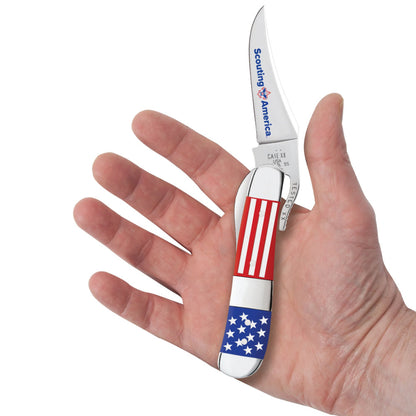 Case Scouting America Center Bolstered RussLock US Flag Pocket Knife in Hand