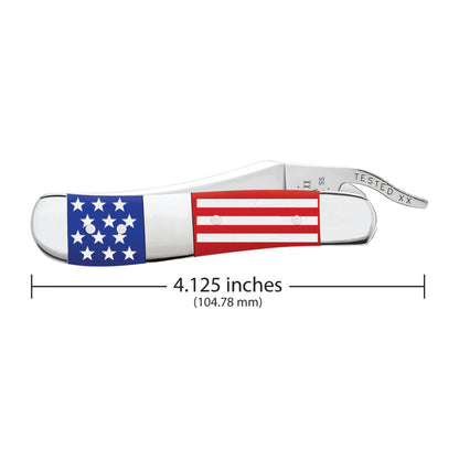 Case Scouting America Center Bolstered RussLock US Flag Pocket Knife is 4.125 Inches