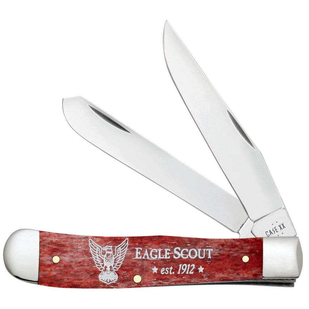 Case Scouting America Eagle Scout Red Trapper Pocket Knife with Clip and Spey Blade Open