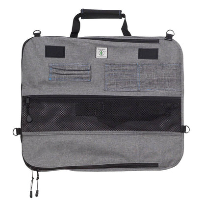 Messermeister Preservation 8-Slot Knife Roll Interior View with Mesh Pocket, Tool Pen Pockets and Business Card Slots