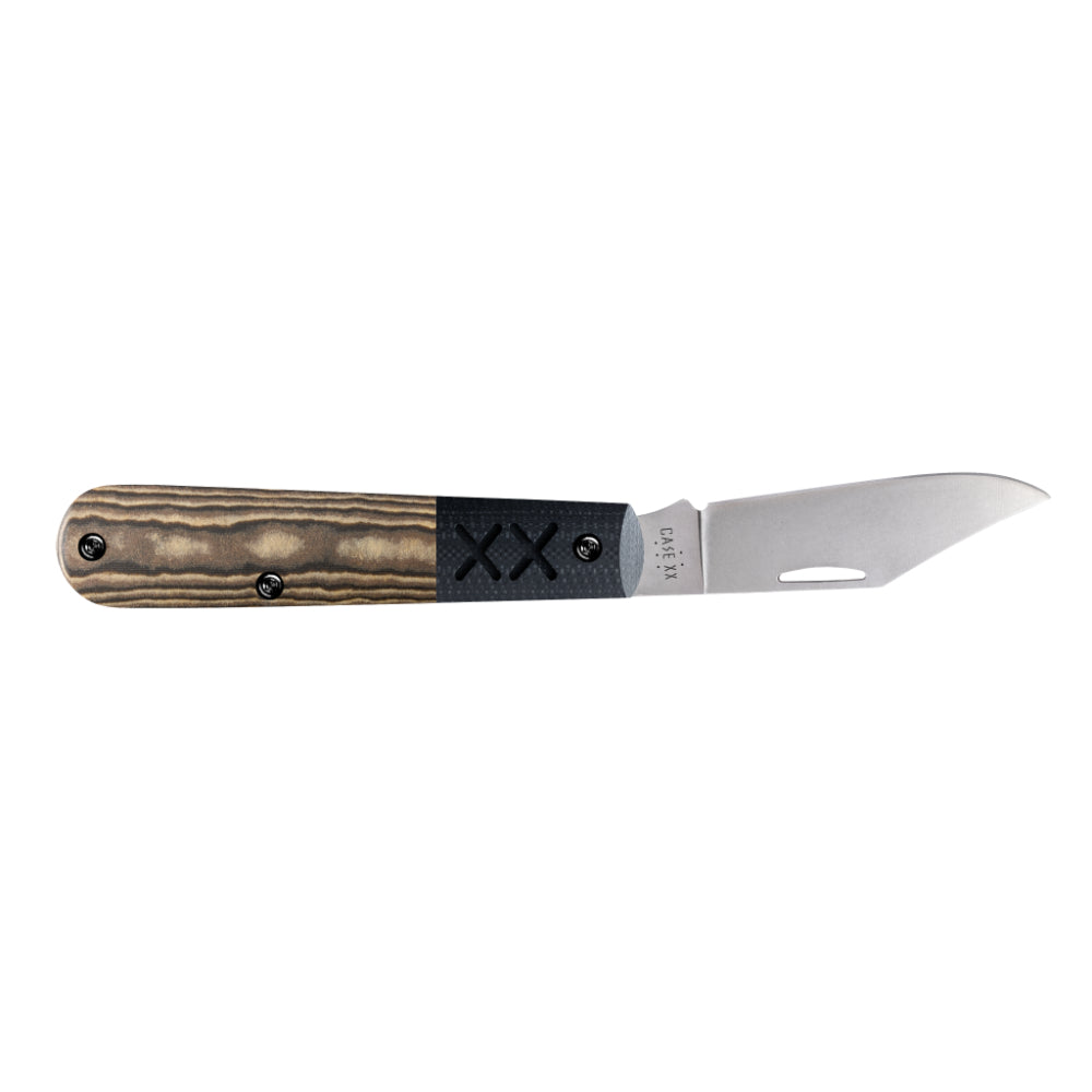 Case Crossroads XR Barlow Black and Tan Richlite Pocket Knife with Blade Fully Open