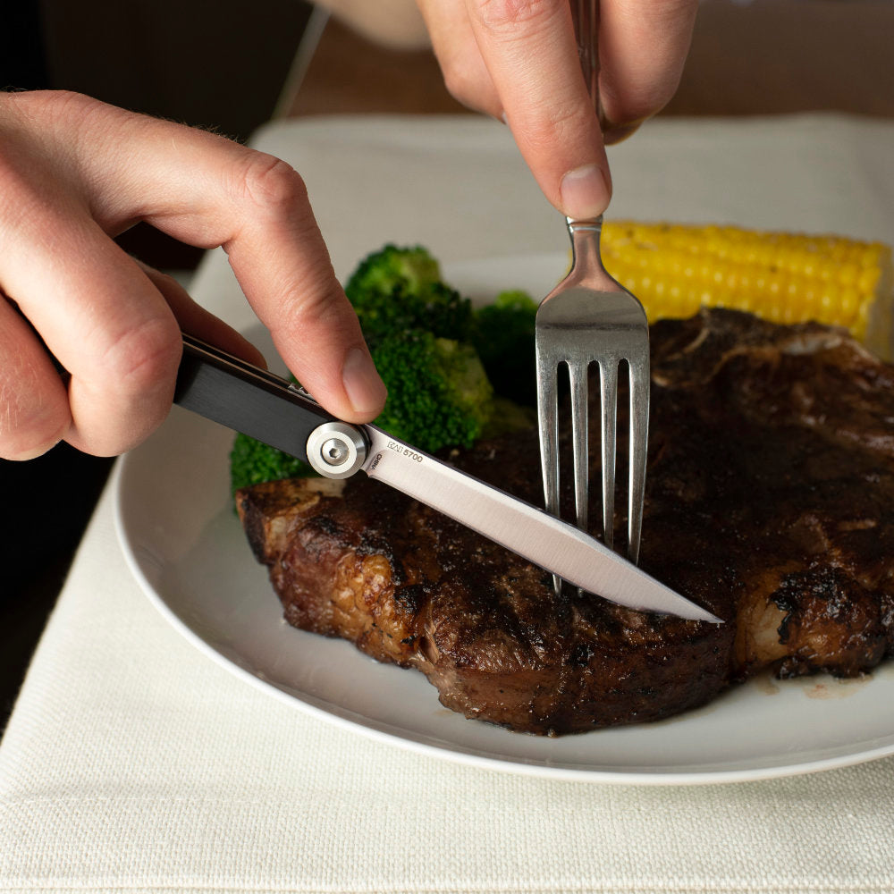 Kai Folding Personal Steak Knife Cleanly Slices Steak