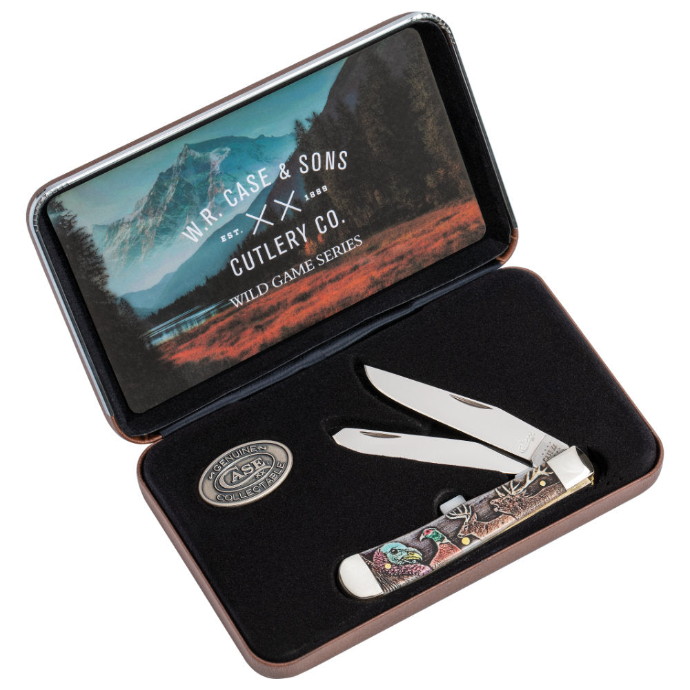 Case Trapper Wild Game Series Pocket Knife Gift Set with Case Collectable Medallion and Embellished Gift Box