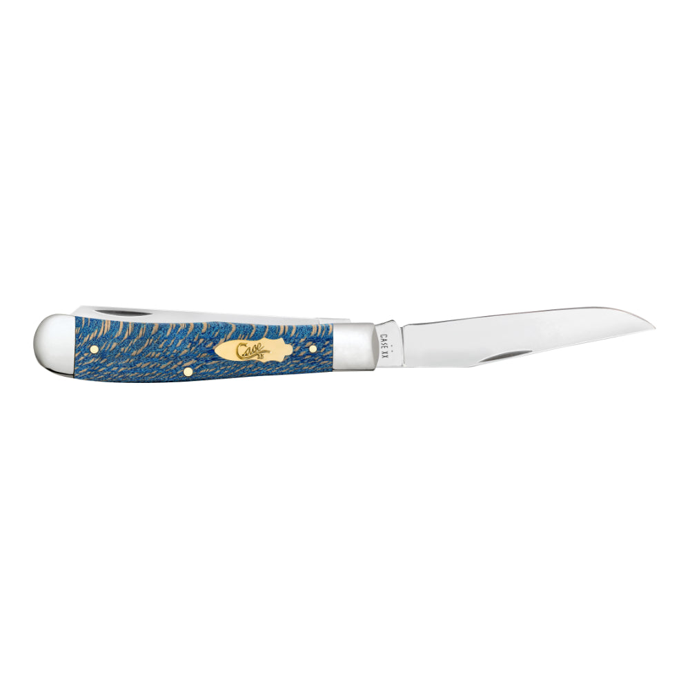 Case Trapper Blue Sycamore Wood Pocket Knife with Clip Blade Open