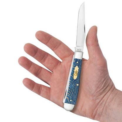 Case Trapper Blue Sycamore Wood Pocket Knife in Hand