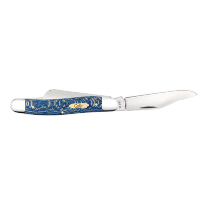 Case Stockman Blue Sycamore Wood Pocket Knife with Clip Blade Open