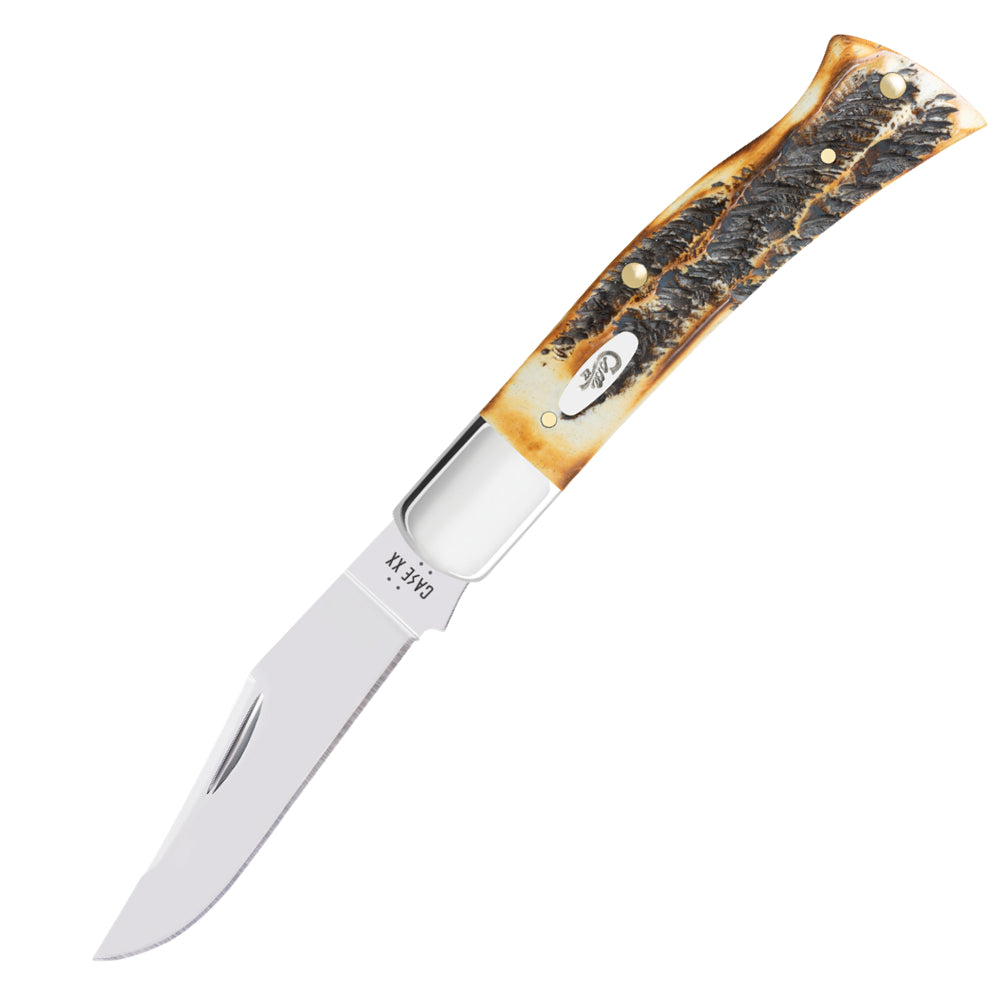 Case Axe Handle 6.5 BoneStag Pocket Knife Open with Clip Blade