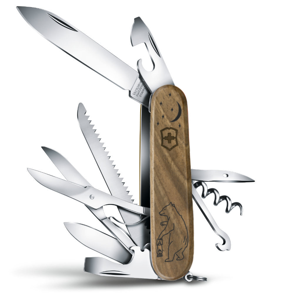 Victorinox Personalized Camping Bears Huntsman Hardwood Walnut Designer Swiss Army Knife