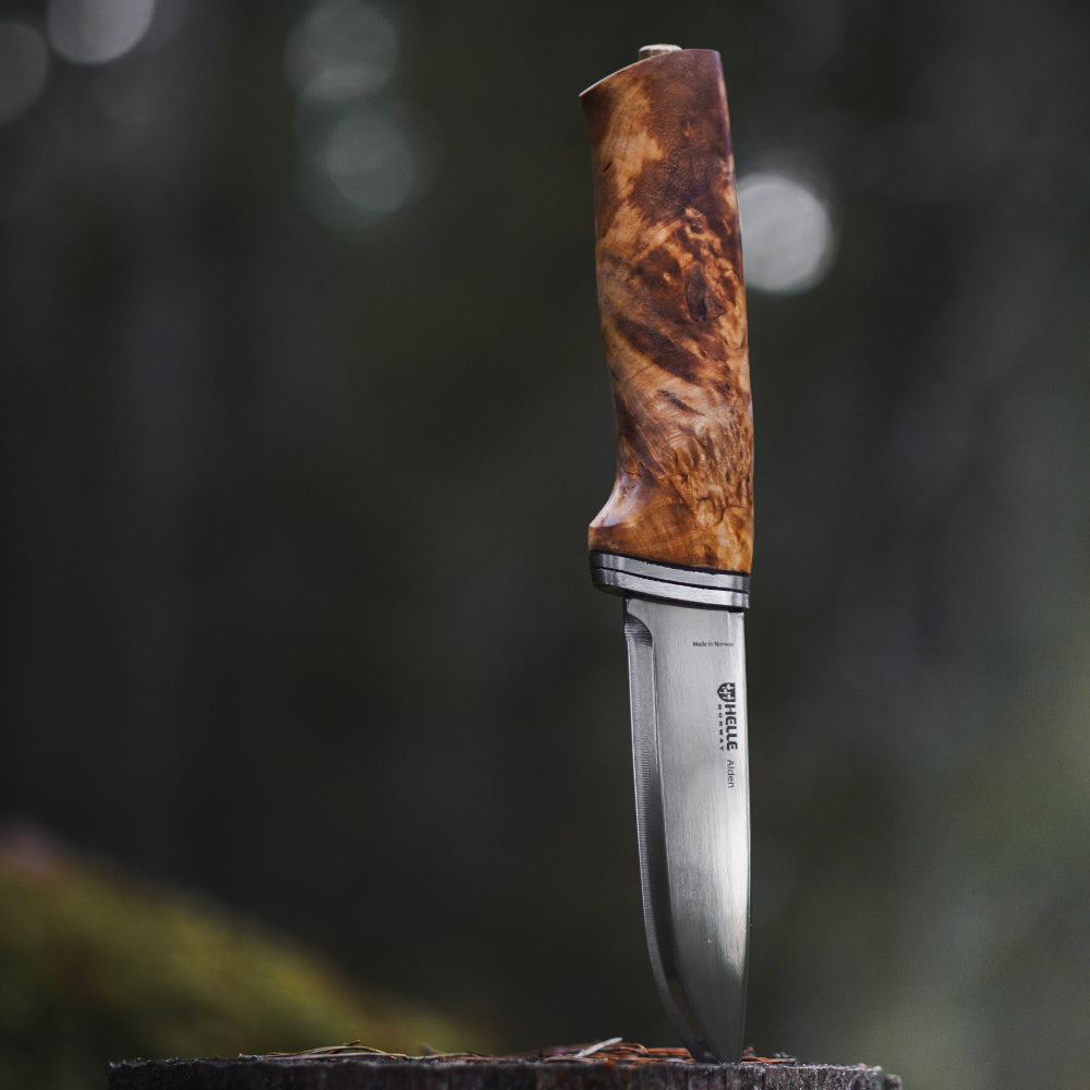 Helle Alden Outdoor Knife with Curly Birch Handle