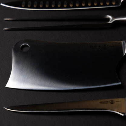 Messermeister Avanta Forged 6-Piece Pro BBQ Set Blade Detail Featuring Cleaver and Boning Knife