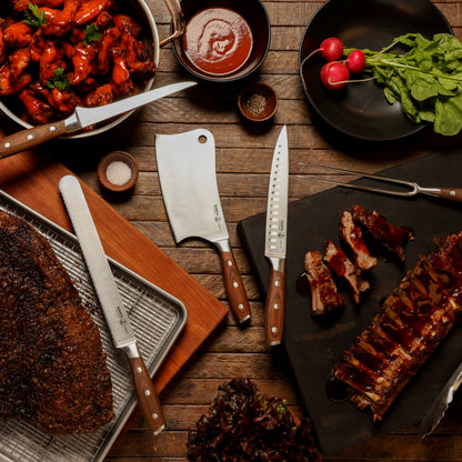 Messermeister Avanta Forged 6-Piece Pro BBQ Set in Use Preparing Barbecue Treats